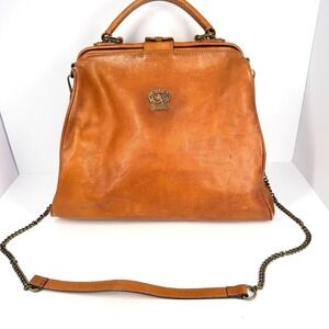 Pratesi Firenze Italian Leather Doctor Bag Purse Crossbody Brown Vintage